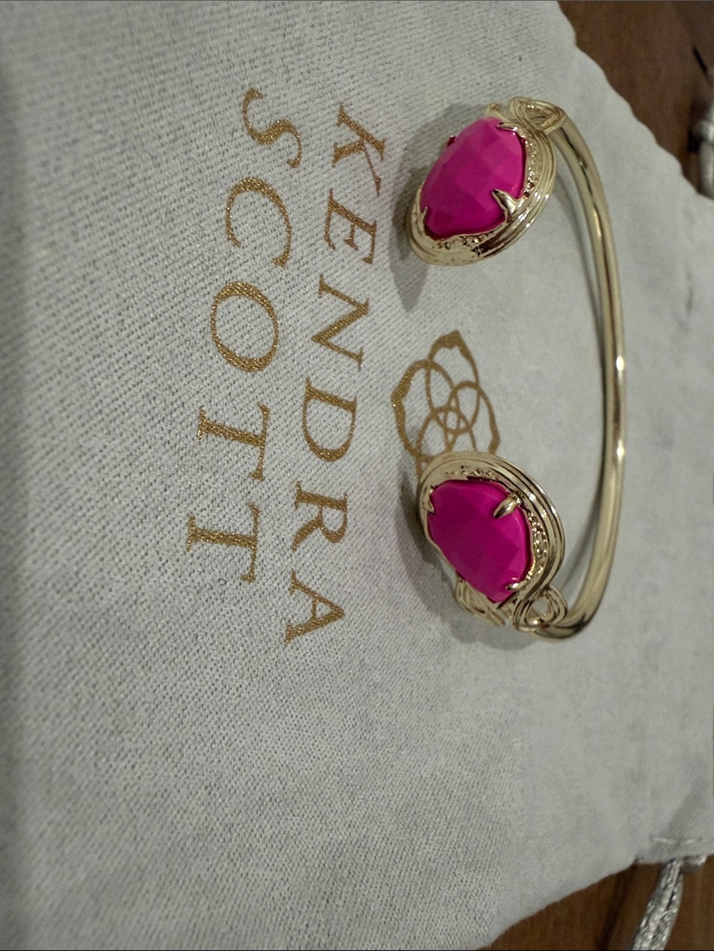 Kendra Scott Gold Open Cuff Bracelet with Hot Pink Stones - Picture 7 of 9
